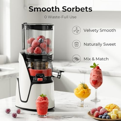 EanOruus Juicer Machines, 3-in-1 Cold Press Juicer, Bright White | Makes Juice, Nut Milk & Sorbet, 6.5" Extra Large Chute, 100oz Large Capacity, AC Motor|B0FZH8VQTG