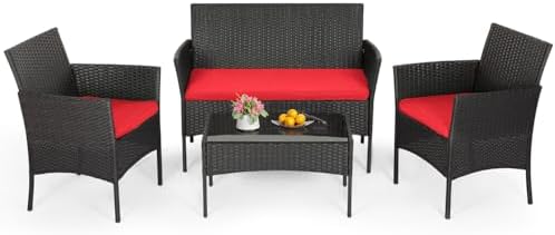 FDW 4-Piece Patio Furniture Set | Black | Outdoor Wicker Furniture | with Coffee Table | Modern Rattan Chairs Conversation Set | Outdoor Seating | Weather-Resistant | for Porch, Garden, Lawn|B07NZNZXMV