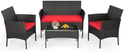 FDW 4-Piece Patio Furniture Set | Black | Outdoor Wicker Furniture | with Coffee Table | Modern Rattan Chairs Conversation Set | Outdoor Seating | Weather-Resistant | for Porch, Garden, Lawn|B07NZNZXMV
