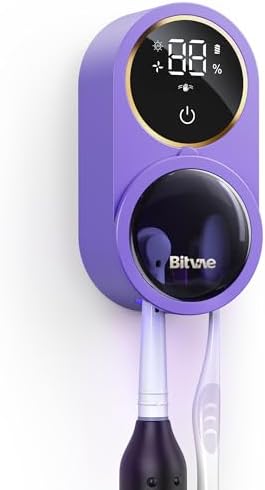 Bitvae Upgraded Tooth Brush Holder for Bathroom 2.0 Infrared Sensing | Toothbrush Cleaner, Wall-Mounted for Most Size Toothbrushes, Air Drying, LED Smart Screen, White Gold Trim|B0F3JGLLB8