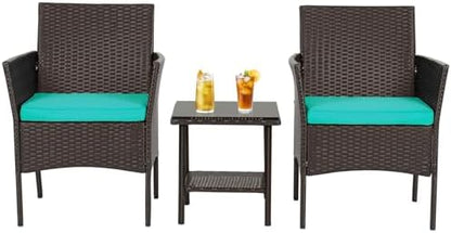 FDW 4-Piece Patio Furniture Set | Black | Outdoor Wicker Furniture | with Coffee Table | Modern Rattan Chairs Conversation Set | Outdoor Seating | Weather-Resistant | for Porch, Garden, Lawn|B07NZNZXMV