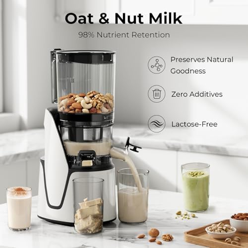 EanOruus Juicer Machines, 3-in-1 Cold Press Juicer, Bright White | Makes Juice, Nut Milk & Sorbet, 6.5" Extra Large Chute, 100oz Large Capacity, AC Motor|B0FZH8VQTG
