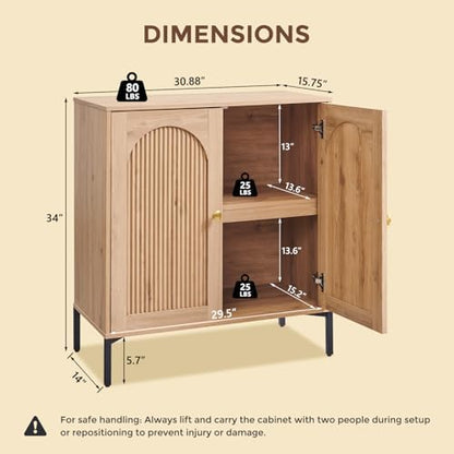 IFGET 92.63" W Modern Arched Sideboard Buffet Cabinet with Storage, Natural | Fluted Arch Sideboard Cabinet w/Adjustable Shelves, Wooden Modular Kitchen Cabinet for Dining& Living Room, Entryway|B0FXRGJ4S9