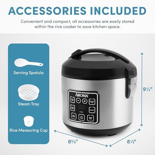 AROMA Digital Rice Cooker, 4-Cup (Uncooked) / 8-Cup (Cooked), Steamer, Grain Cooker, Multicooker, 2 Qt, Stainless Steel Exterior, ARC-914SBD|B007WQ9YNO