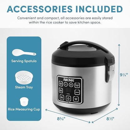 AROMA Digital Rice Cooker, 4-Cup (Uncooked) / 8-Cup (Cooked), Steamer, Grain Cooker, Multicooker, 2 Qt, Stainless Steel Exterior, ARC-914SBD|B007WQ9YNO