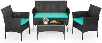 FDW 4-Piece Patio Furniture Set | Black | Outdoor Wicker Furniture | with Coffee Table | Modern Rattan Chairs Conversation Set | Outdoor Seating | Weather-Resistant | for Porch, Garden, Lawn|B07NZNZXMV