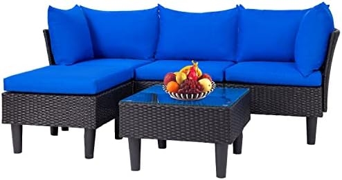 FDW 4-Piece Patio Furniture Set | Black | Outdoor Wicker Furniture | with Coffee Table | Modern Rattan Chairs Conversation Set | Outdoor Seating | Weather-Resistant | for Porch, Garden, Lawn|B07NZNZXMV