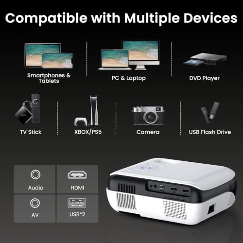 HAPPRUN Native 1080P Outdoor Smart Projector-Standard | Native 1080P • Mini & Portable • Easy Setup • Built-in Speaker • Indoor & Outdoor • Phone, Laptop & PS5 Compatible|B0B28G5Y4R