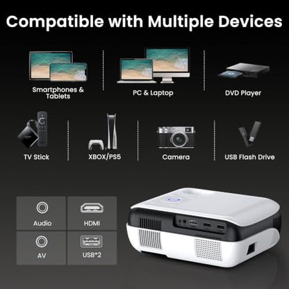 HAPPRUN Native 1080P Outdoor Smart Projector-Standard | Native 1080P • Mini & Portable • Easy Setup • Built-in Speaker • Indoor & Outdoor • Phone, Laptop & PS5 Compatible|B0B28G5Y4R