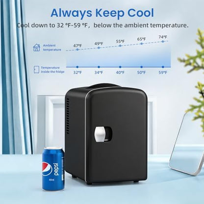 Antarctic Star Compact Refrigerator, Portable Mini Fridge, Skin Care 4L Capacity/6 Cans, for Bedroom, Car, Office & Dorm, Small Cooler for Cosmetics, Beverage and Food, Black|B0CR18625V