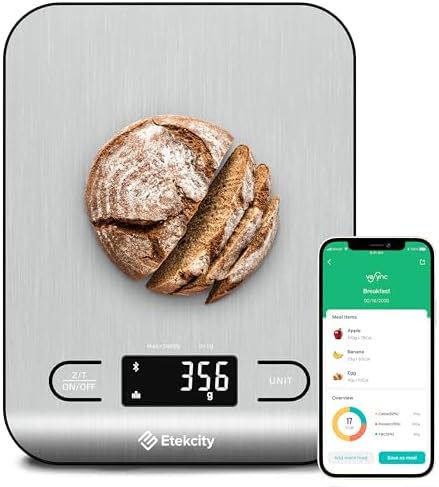 Etekcity 22lb Food Kitchen Scale, USB Rechargeable, IPX6 Waterproof | Digital scale with grams & ounces, 1g precision, 5 weight units, tare, ideal for baking, meal prep, Stainless Steel, Silver|B09HM2TN5Z