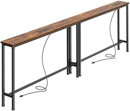 SUPERJARE 78.8 inch Narrow Console Table with Outlet, Sofa Tables, Behind Couch Table, Long Entryway Tables with Charging Station, for Living Room, Rustic Brown|B0DXQ4R52P