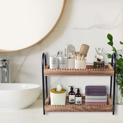 BDBDYEAY Bathroom Countertop Organizer, 2 Tier Vanity Organizer and Storage for Cosmetic Skincare Perfume, Wood Bead Storage Shelf for Bathroom Kitchen Coffee Station|B0CJPT1242