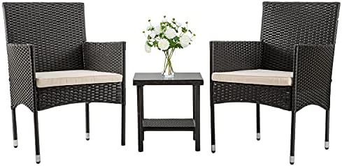 FDW 4-Piece Patio Furniture Set | Black | Outdoor Wicker Furniture | with Coffee Table | Modern Rattan Chairs Conversation Set | Outdoor Seating | Weather-Resistant | for Porch, Garden, Lawn|B07NZNZXMV