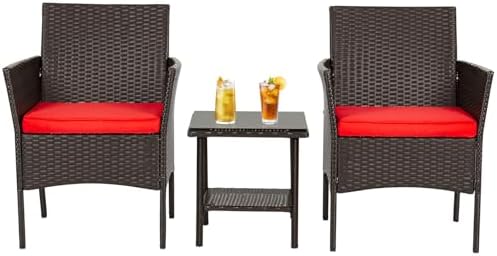 FDW 4-Piece Patio Furniture Set | Black | Outdoor Wicker Furniture | with Coffee Table | Modern Rattan Chairs Conversation Set | Outdoor Seating | Weather-Resistant | for Porch, Garden, Lawn|B07NZNZXMV
