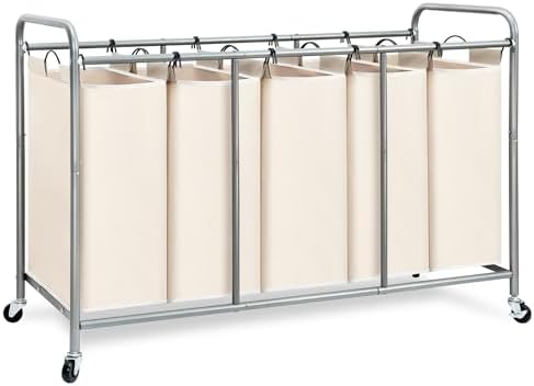 STORAGE MANIAC 3 Section Laundry Sorter, 35.6 Gal (135 L) Laundry Hamper Cart with Heavy Duty Rolling Lockable Wheels and Removable Bags, Clothes Organizer Basket Separator Hamper, Gray|B07X4F6R3T