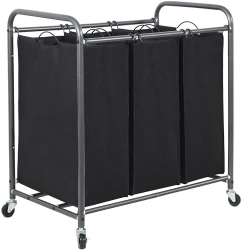 STORAGE MANIAC 3 Section Laundry Sorter, 35.6 Gal (135 L) Laundry Hamper Cart with Heavy Duty Rolling Lockable Wheels and Removable Bags, Clothes Organizer Basket Separator Hamper, Gray|B07X4F6R3T