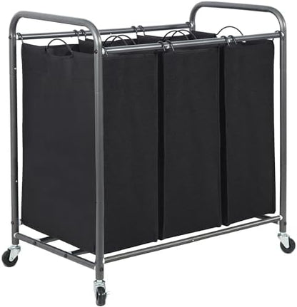 STORAGE MANIAC 3 Section Laundry Sorter, 35.6 Gal (135 L) Laundry Hamper Cart with Heavy Duty Rolling Lockable Wheels and Removable Bags, Clothes Organizer Basket Separator Hamper, Gray|B07X4F6R3T