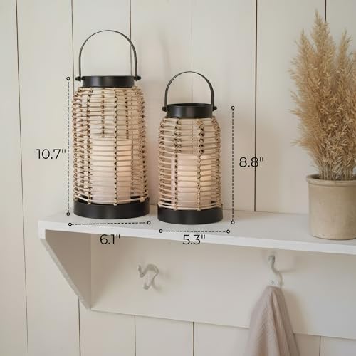 Natural Rattan Boho Lanterns - Handcrafted Chic Decor to Enhance Your Home - Modern Farmhouse Beauty Perfect for Any Living Room, Patio & Porch, Indoor and Outdoor Coffee Table or Kitchen Dining Table|B0D8KWXKYH