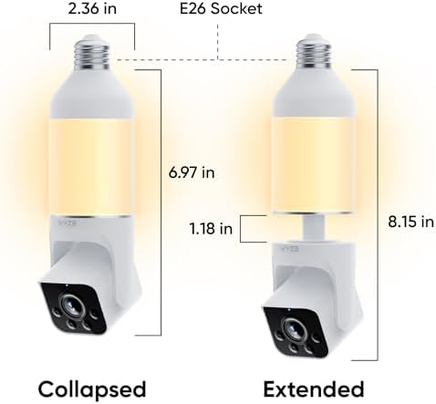 WYZE Bulb Cam - 2K HD Smart Light Bulb Security Camera with Color Night Vision, 800-Lumen Dimmable LED, 160° Wide View, Motion Detection & Siren, E26 Socket, Alexa/Google/IFTTT|B0DPKWGZ1D