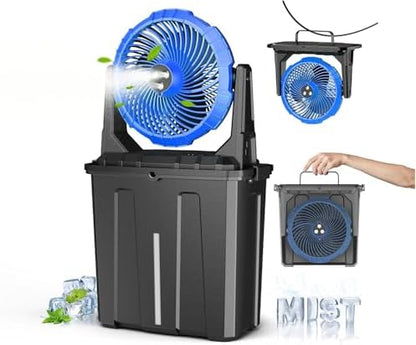 Ausic 10″ 9L Portable Misting Fan, [Max 55Hrs] Golf Cart Mister Fan for Outside Patios, 20000mAh Outdoor Rechargeable Battery Operated Water Cooling Fan, Summer Camping Essentials - 3 Spray Misters|B0CSYNJNV1