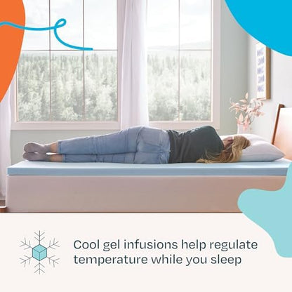 Linenspa Memory Foam Mattress Topper, Twin XL Size - 2 Inch Gel Infused Memory Foam - Plush Feel - Cooling and Pressure Relieving - CertiPUR Certified - Dorm Room Essentials|B01MTO43LV