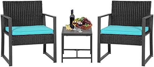 FDW 4-Piece Patio Furniture Set | Black | Outdoor Wicker Furniture | with Coffee Table | Modern Rattan Chairs Conversation Set | Outdoor Seating | Weather-Resistant | for Porch, Garden, Lawn|B07NZNZXMV