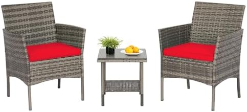 FDW 4-Piece Patio Furniture Set | Black | Outdoor Wicker Furniture | with Coffee Table | Modern Rattan Chairs Conversation Set | Outdoor Seating | Weather-Resistant | for Porch, Garden, Lawn|B07NZNZXMV