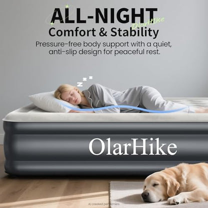 OlarHike Air Mattress Queen with Built in Pump, 18" H Blow up Bed, 700lb | Inflatable Mattress, Soft Airbed for Home and Guest, Colchones Inflables, Thicker PVC,10 Year Manufacturer Support|B0G5NY46MS