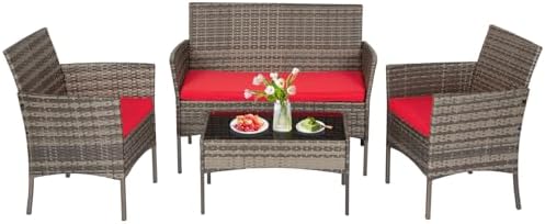 FDW 4-Piece Patio Furniture Set | Black | Outdoor Wicker Furniture | with Coffee Table | Modern Rattan Chairs Conversation Set | Outdoor Seating | Weather-Resistant | for Porch, Garden, Lawn|B07NZNZXMV