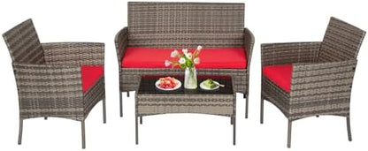 FDW 4-Piece Patio Furniture Set | Black | Outdoor Wicker Furniture | with Coffee Table | Modern Rattan Chairs Conversation Set | Outdoor Seating | Weather-Resistant | for Porch, Garden, Lawn|B07NZNZXMV