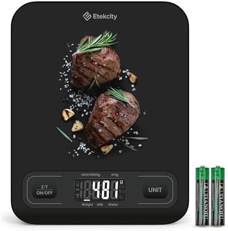 Etekcity 22lb Food Kitchen Scale, USB Rechargeable, IPX6 Waterproof | Digital scale with grams & ounces, 1g precision, 5 weight units, tare, ideal for baking, meal prep, Stainless Steel, Silver|B09HM2TN5Z