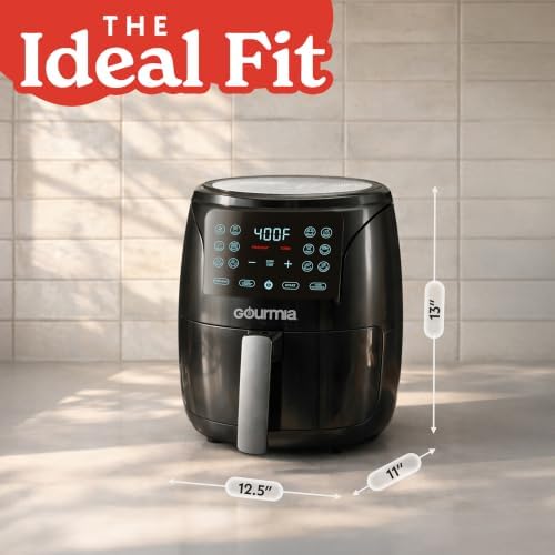 Gourmia Air Fryer - 4 Qt Capacity, FryForce360º, Digital Display with 8 Presets, Roast, Bake, Broil, Dehydrate, Dishwasher Safe Accessories, Compact, Black|B0CH3XC7NP