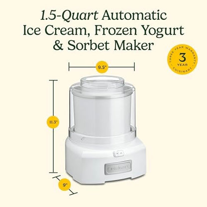 Cuisinart Ice Cream Maker Machine, Ready in 20, 1.5 qt Freezer Bowl | Ice cream maker, frozen yogurt machine & sorbet maker, includes double-insulated freezer bowl & easy-lock lid, ICE-21P1ES|B003KYSLMW