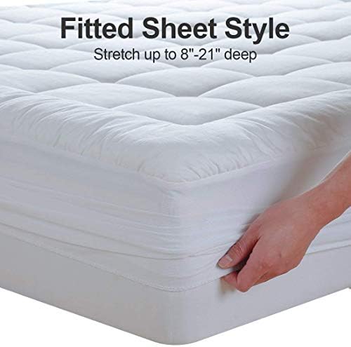 EASELAND Queen Size Mattress Pad Cotton Pillow Top Mattress Topper White | Cooling Mattress Cover Cotton Top,8-21" Deep Pocket Protector,60x80 Inches,Boxing Quilted & Machine Washable|B073ZY6XH3