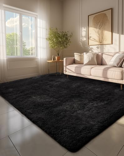 Ophanie Area Rugs for Living Room Bedroom, Washable Non-Slip Fluffy Soft Grey Shag Carpet, Indoor Floor Gray 4x6 Fuzzy Shaggy Living Room Plush Rug for Kids Home Dorm Decor Aesthetic|B0852WLH7M