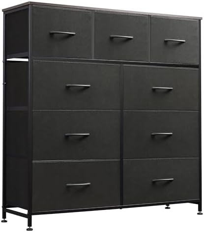 WLIVE Tall Dresser for Bedroom, 9 Drawer Chest of Drawers, Rustic Brown | 9 roomy fabric drawers, Tall storage design, Bedroom or closet use, Sturdy steel frame, Smooth wood tabletop|B095PF22B8