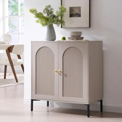 IFGET 92.63" W Modern Arched Sideboard Buffet Cabinet with Storage, Natural | Fluted Arch Sideboard Cabinet w/Adjustable Shelves, Wooden Modular Kitchen Cabinet for Dining& Living Room, Entryway|B0FXRGJ4S9