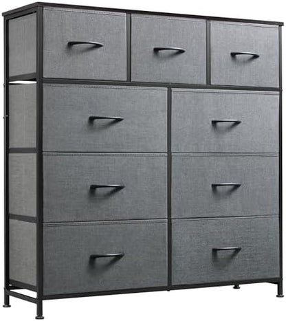 WLIVE Tall Dresser for Bedroom, 9 Drawer Chest of Drawers, Rustic Brown | 9 roomy fabric drawers, Tall storage design, Bedroom or closet use, Sturdy steel frame, Smooth wood tabletop|B095PF22B8