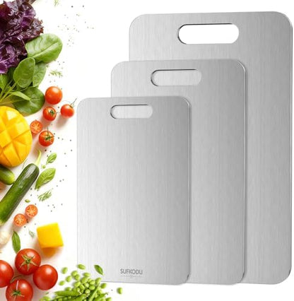 Titanium Cutting Board Set of 3, 100% Double-Sided Titanium Cutting Boards for Kitchen, Dishwasher Safe Non-Toxic Chopping Boards for Meat, Vegetables, Fruits, Raw and Cooked Food Prep (M+L+XL）|B0GBVK8Y79