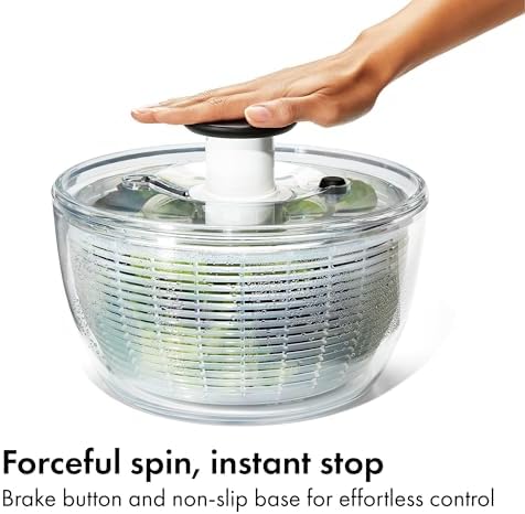OXO Good Grips Salad Spinner | Lettuce Spinner | Fruit Washer | Fruit Washing Bowl with Strainer | Vegetable Cleaner | Salad Cleaner | Lettuce Washer | 6.22 Quart Capacity|B00004OCKR