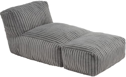Hobestluk Large Bean Bag Chairs Sofa for Adults Giant BeanBag Couch Lounger | Ergonomic Design,Memory Foam,Washable Cover,Oversized Comfy Chaise Lounger Boneless Couch Living Room | Stripe Grey Large|B0DFB81517
