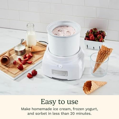 Cuisinart Ice Cream Maker Machine, Ready in 20, 1.5 qt Freezer Bowl | Ice cream maker, frozen yogurt machine & sorbet maker, includes double-insulated freezer bowl & easy-lock lid, ICE-21P1ES|B003KYSLMW
