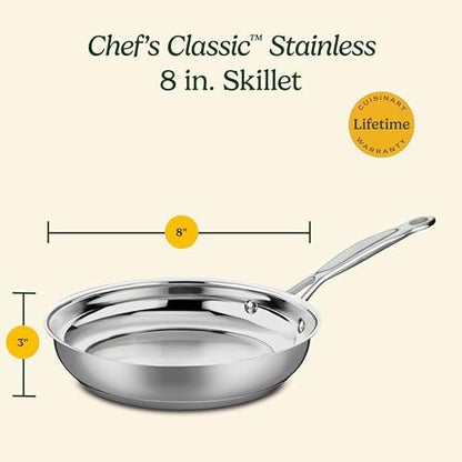Cuisinart 8-Inch Open Skillet, Stainless Steel Skillet, Large Kitchen Pan, Dishwasher Safe, Compatible with Induction, Electric, Gas Cooktops, Oven Safe Saucepan, Cool Grip Handles|B00008CM6A