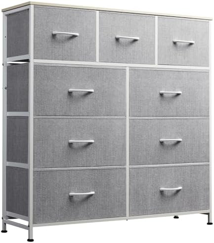 WLIVE Tall Dresser for Bedroom, 9 Drawer Chest of Drawers, Rustic Brown | 9 roomy fabric drawers, Tall storage design, Bedroom or closet use, Sturdy steel frame, Smooth wood tabletop|B095PF22B8