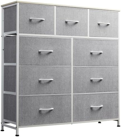 WLIVE Tall Dresser for Bedroom, 9 Drawer Chest of Drawers, Rustic Brown | 9 roomy fabric drawers, Tall storage design, Bedroom or closet use, Sturdy steel frame, Smooth wood tabletop|B095PF22B8