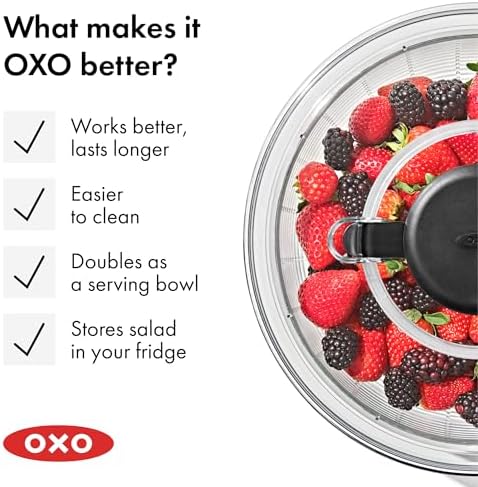 OXO Good Grips Salad Spinner | Lettuce Spinner | Fruit Washer | Fruit Washing Bowl with Strainer | Vegetable Cleaner | Salad Cleaner | Lettuce Washer | 6.22 Quart Capacity|B00004OCKR