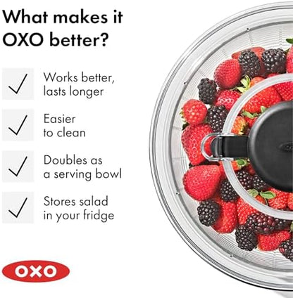 OXO Good Grips Salad Spinner | Lettuce Spinner | Fruit Washer | Fruit Washing Bowl with Strainer | Vegetable Cleaner | Salad Cleaner | Lettuce Washer | 6.22 Quart Capacity|B00004OCKR