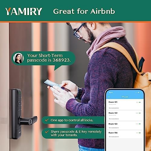 Yamiry Smart Door Lock, Biometric Fingerprint, Keyless Entry, App Control, 6 Ways to Unlock, DIY Installation, Black | Fingerprint Unlock, Easy DIY Install, Auto-Lock, App Control, Remote & Voice Control|B09KRC198X
