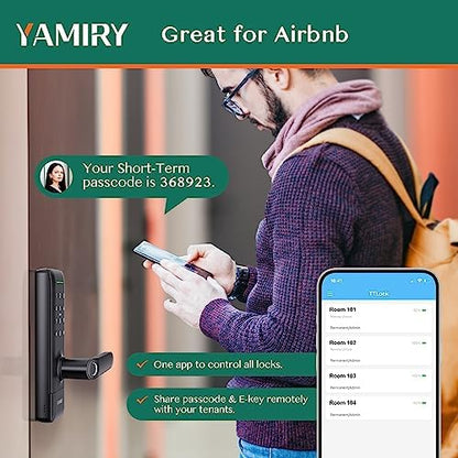 Yamiry Smart Door Lock, Biometric Fingerprint, Keyless Entry, App Control, 6 Ways to Unlock, DIY Installation, Black | Fingerprint Unlock, Easy DIY Install, Auto-Lock, App Control, Remote & Voice Control|B09KRC198X